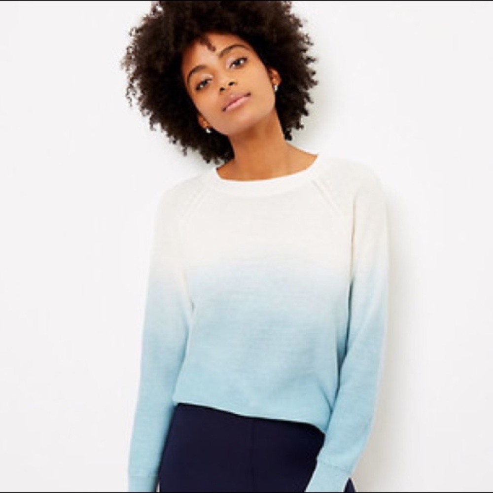 LOFT Cream & Blue Ombré Pullover Sweater Size L Petite